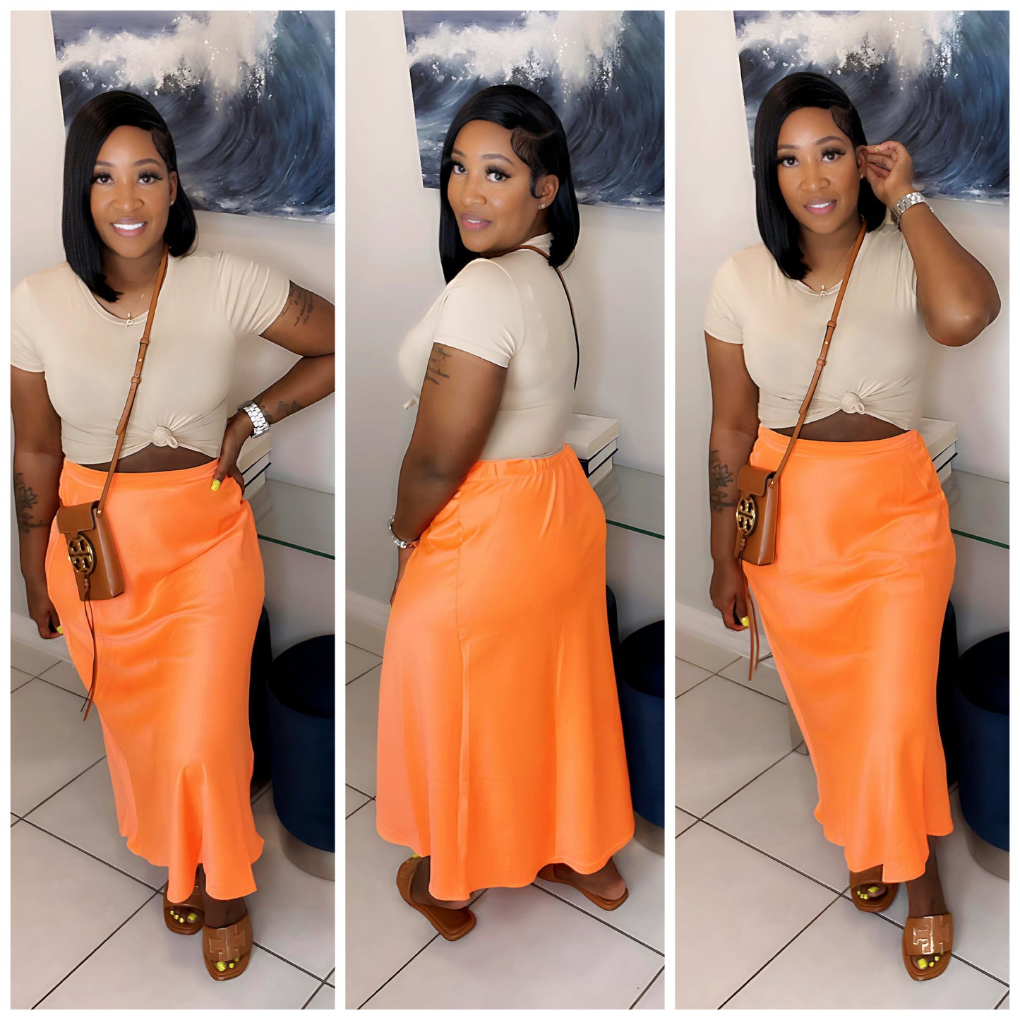 Springin Satin Skirt (Orange)