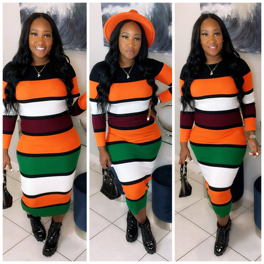 Color Block Dress (Orange)